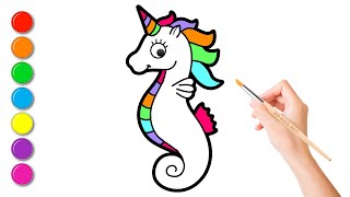 How To Draw Unicorn Seahorse Drawing