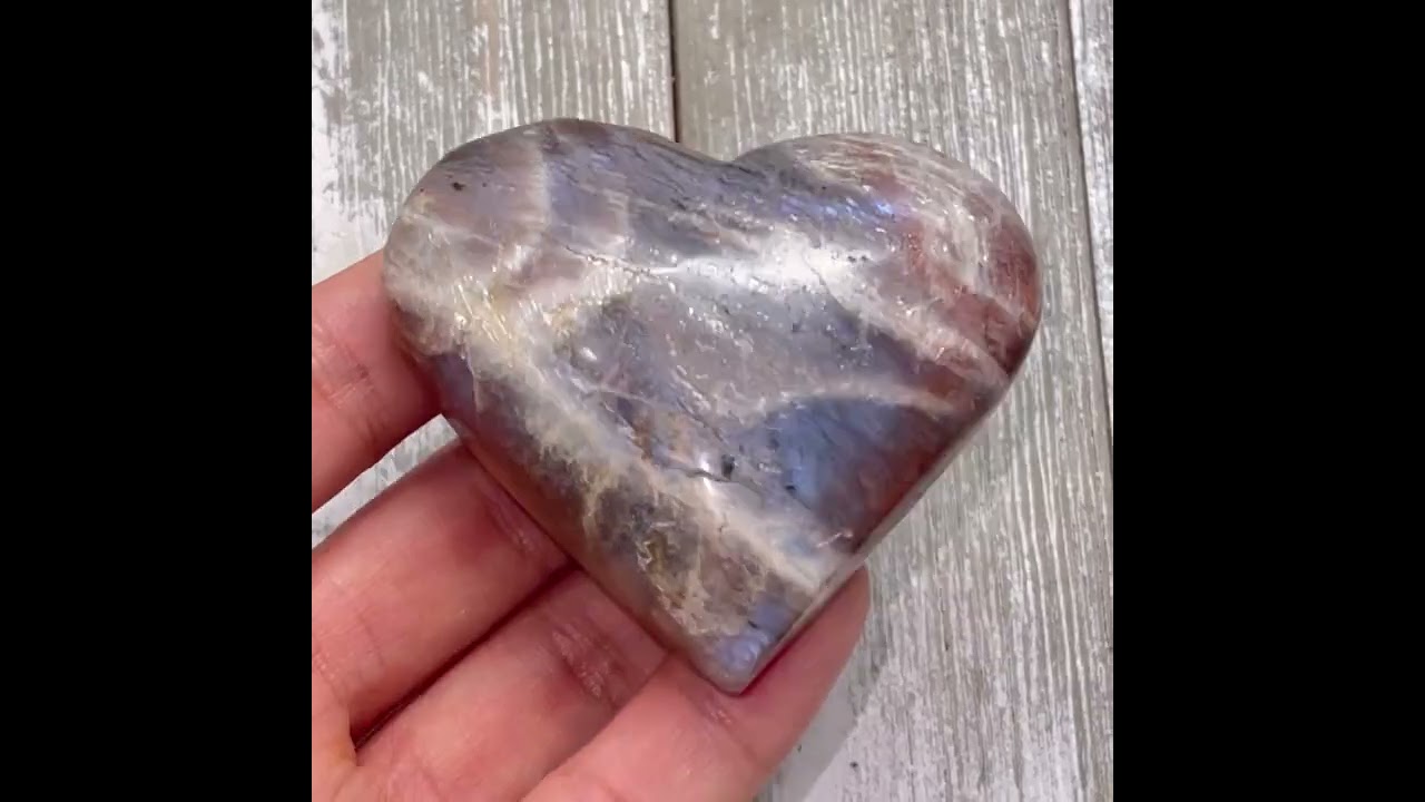 Moonstone Mix Golden Sunstone Heart, Natural Flashy Blue Gold Palm Tumble Stone RMSH32