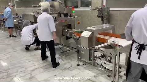 Automatic mooncake tray box pillow type flow bag packaging machine with metal detector machine