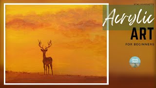 Stag silhouette in sunset acrylic painting | Art of acrylic 21 | Easy step by step painting tutorial