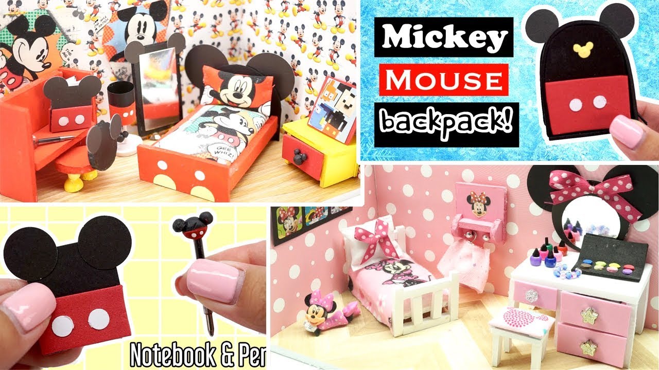4 DISNEY MICKEY & MINNIE MOUSE DIYS! DOLLHOUSE ROOMS, SCHOOL BACKPACK, NOTEBOOKS AND MORE!