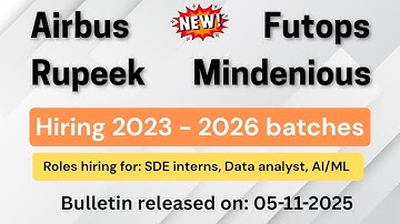 Hiring freshers | job opportunities | 2022 - 2026 batches | Airbus,Futox,Rupeek,Mindenious hiring