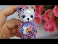 Mini crocheted purple teddy panda bear. Custom miniature by Microtoysby