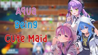 Aqua being Cute Maid Moments in Overcooked 2 Collab with Towa and Suisei