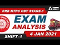 RRB NTPC Exam Analysis Today (4th January) 1st Shift | Asked Questions & Review