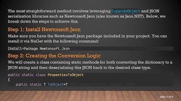 How to Convert a Dictionary of Property Names and Values into an Instantiated Class Object in C#