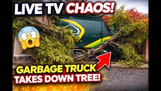 LIVE TV Chaos in Bright! 😱 Garbage Truck Takes Down Tree During Sunrise Filming 🎄🚛🌳