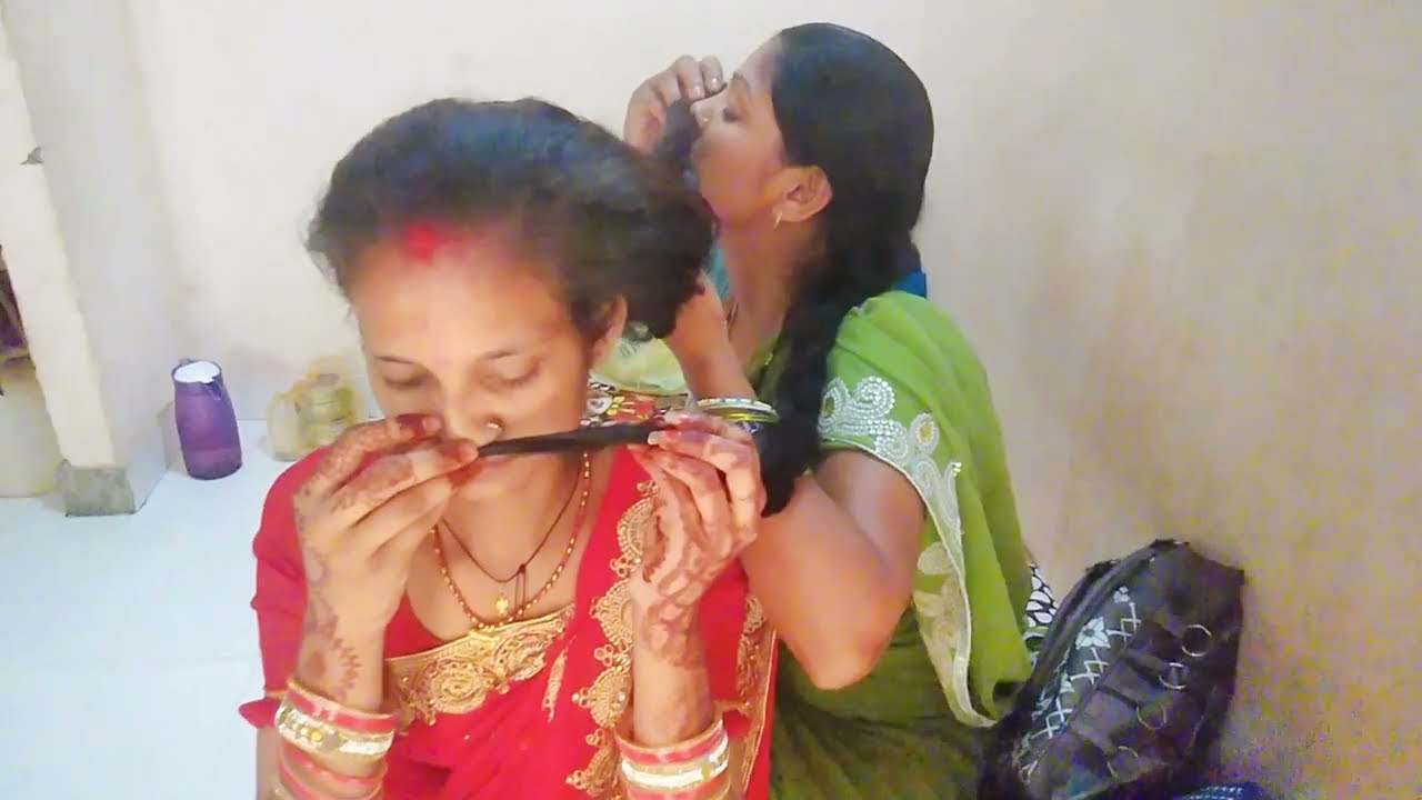 two women playing with each other | long hair Play and Smelling | long hair Braid pulling