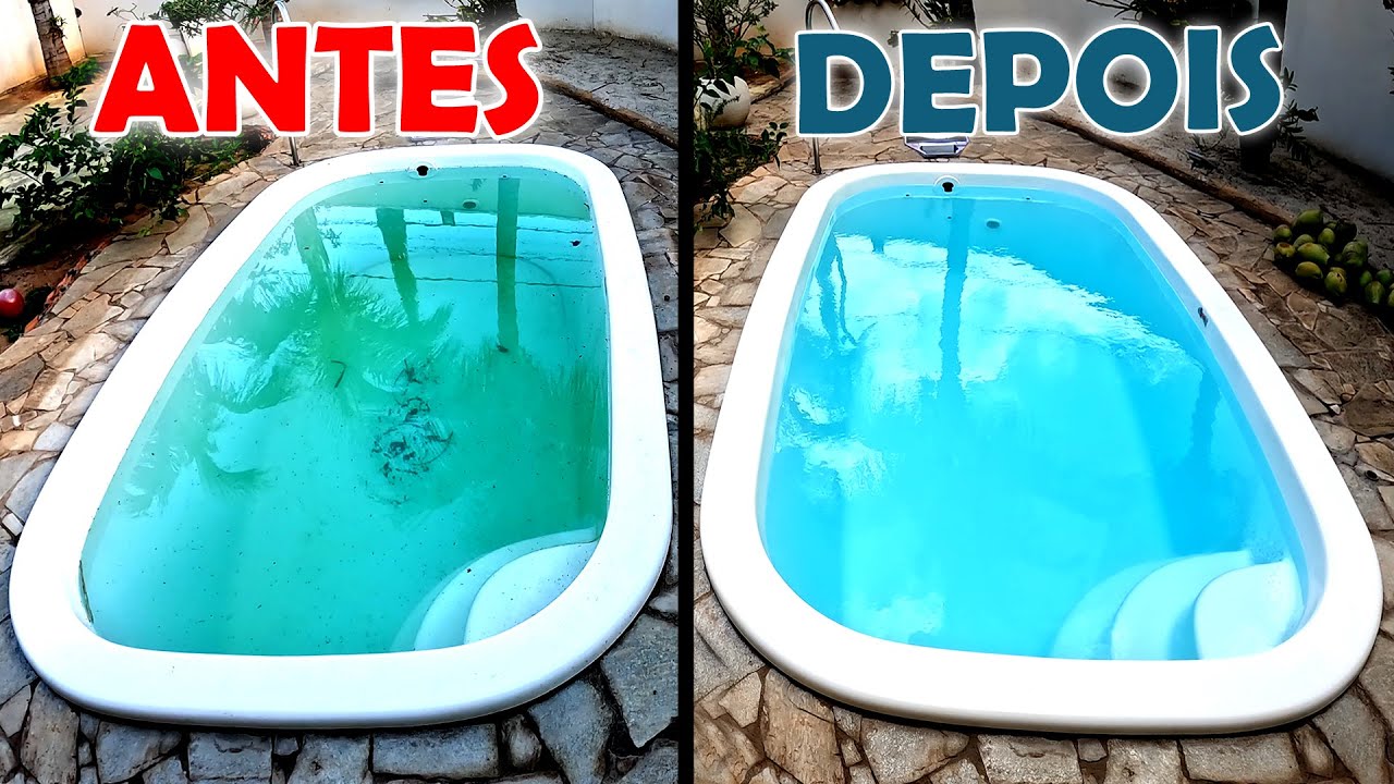 ÁGUA DA PISCINA VERDE COMO RESOLVER PRÁTICO E RÁPIDO! ANTES E DEPOIS ...