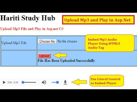 Upload Mp3 Audio File and Play in WebForm in Asp.Net C# | Hindi | Online Learning Classes Free
