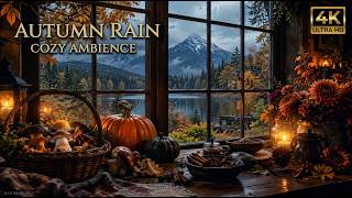 Rainy Autumn Lake Cabin 🌧️ | Dark Academia Ambience | Calming Rain & Soft Music 4K screenshot 3