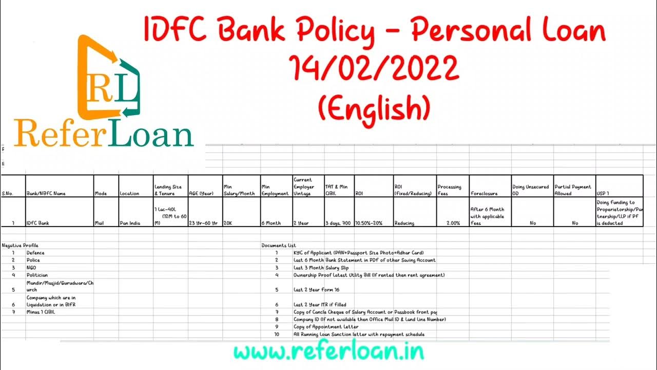 IDFC Bank Policy Personal Loan (english) YouTube