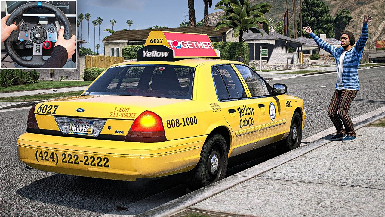 GTA 5 Let's Go To Work as Yellow Cab Co. Taxi Driver | Steering Wheel Gameplay
