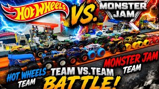 HOT WHEELS VS. MONSTER JAM! TEAM VS TEAM COMPETITION! WHICH BRAND IS SUPERIOR? PART 1!
