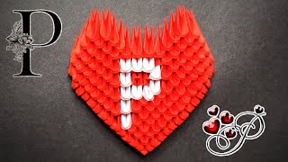 عمل قلب اوريغامي مع حرف P من الورق || 3D Origami Heart letter P