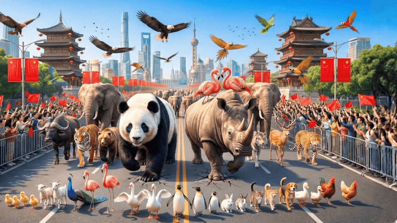 BEIJING NEW YEAR WILDLIFE PARADE 2026 🇨🇳 | Massive Herds, Handlers, Fireworks (ULTRA AI 4K