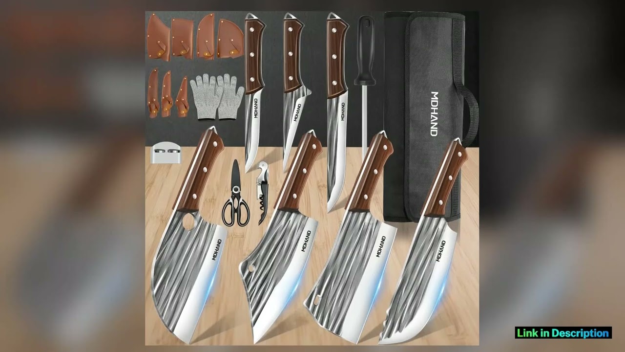 MDHAND 14pcs Meat Cleaver Knife High Carbon Steel Chef Cooking Kitchen Knives Set Boning Knife