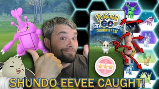 SHUNDO EEVEE CAUGHT & EVOLVED! WILD SHINY HERACROSS SPAWNING!? (Pokemon GO Community Day)