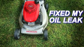 Oil leaking from Honda Lawn Mower, was due to a bad oil seal on the transmission.