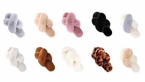 Women's Cross Band Slippers Soft Plush Furry Cozy Open Toe House Shoes