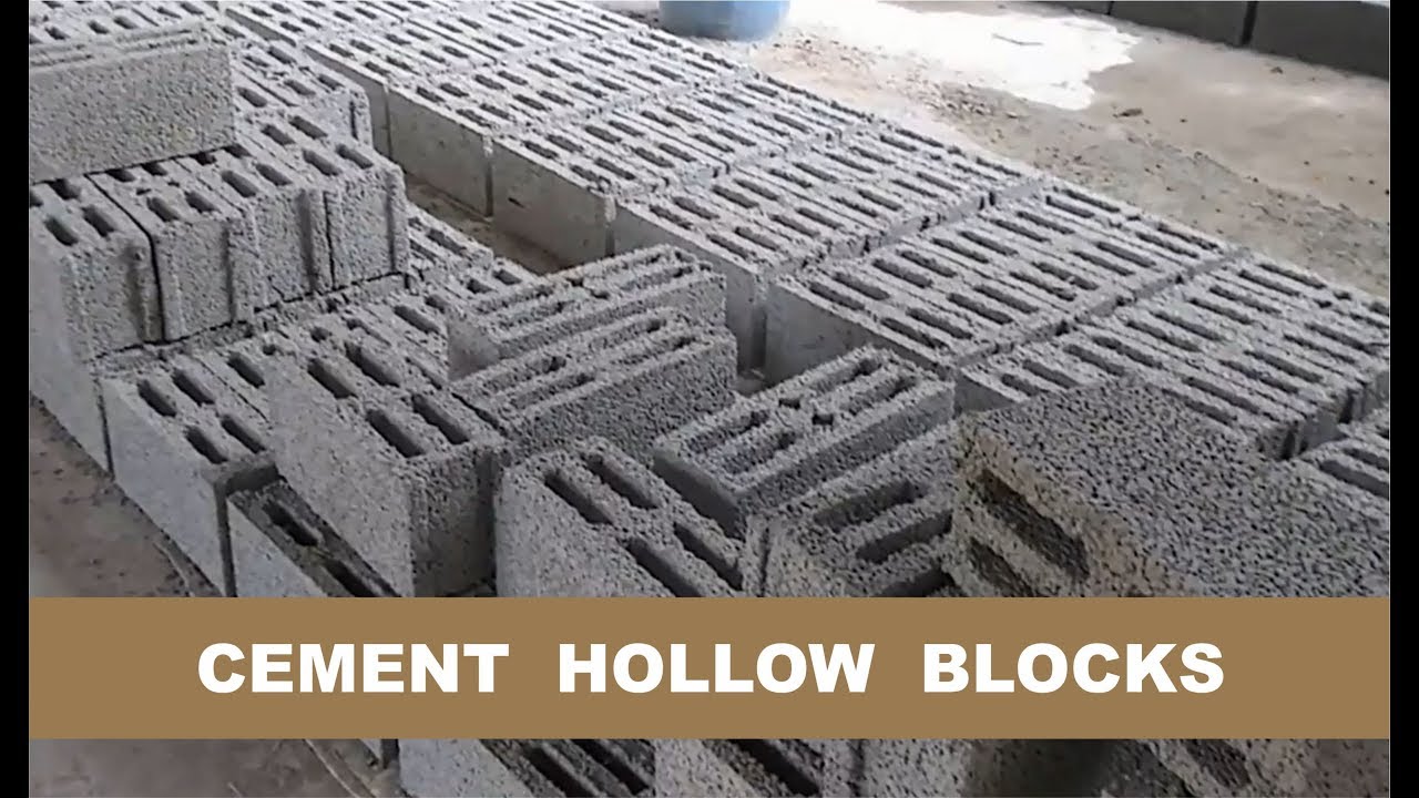 making of hollow cement blocks and interlock cement blocks - YouTube