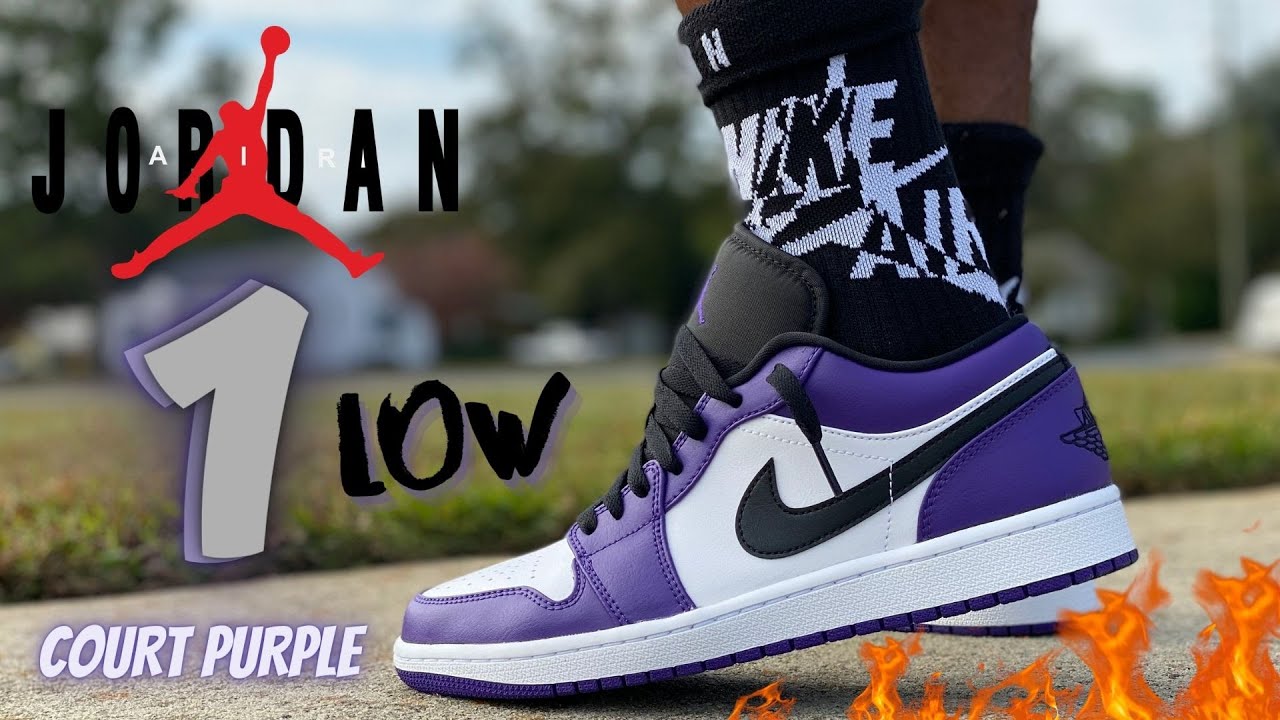 jordan 1 low court purple on feet