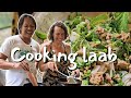 My thai husband teaches me how to cook laab spicy salad from thailand  cooking with mon
