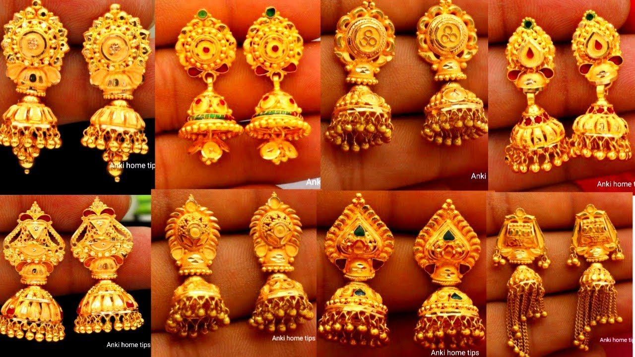 Gold Earrings South Indian Designs From 2 Grams To 8 Gram | Daily wear  Fancy Wear Drops | Stone Stud - YouTube