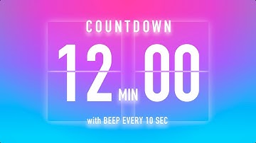 12 Minute Countdown Timer 🦩 Flip Clock with Beep Every 10 Seconds 🩷💙
