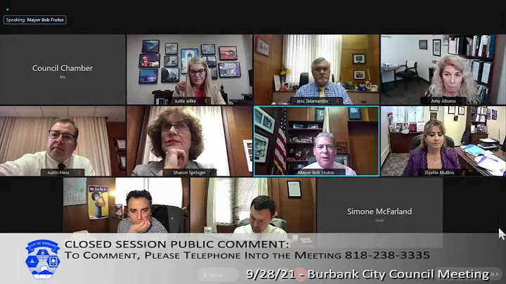 Burbank City Council Meeting Closed Session - September 28, 2021