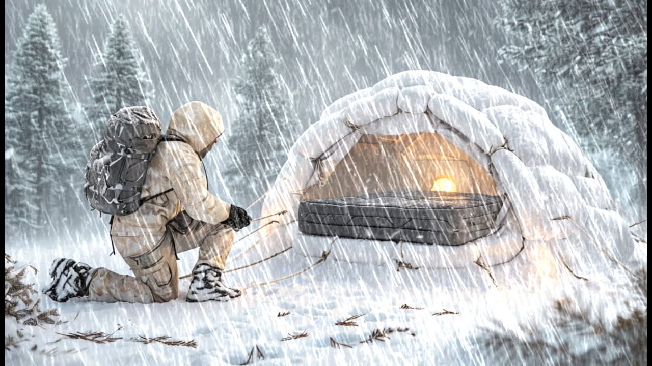 Camping in heavy rain and thunderstorms // struggling to build shelter ...