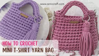 How To Crochet T shirt yarn bag for beginners full tutorial video