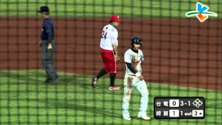 20140404-2 甲組春季聯賽 台灣電力vs台東綺麗珊瑚 3上 台電戰術被識破 跑者慘遭夾殺
