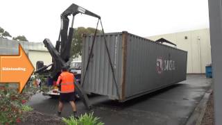 How to unload a container off a truck using a sideloader