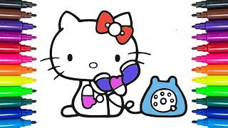 kitty hello coloring drawing step learning