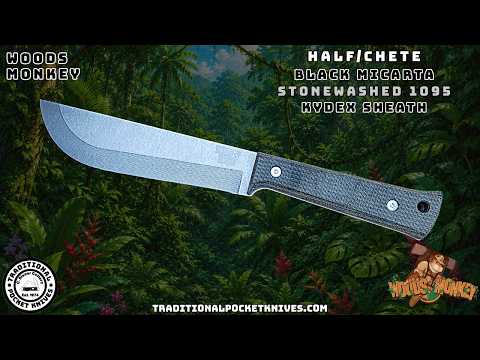 Woods Monkey: Half/Chete - Black Micarta Stonewashed 1095 Black Kydex Sheath