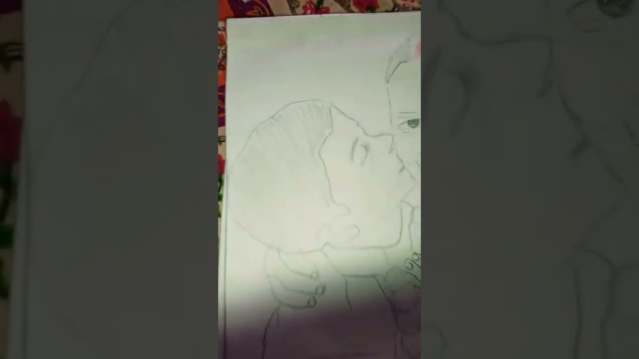 How to draw a grandson kissing her grandmother......