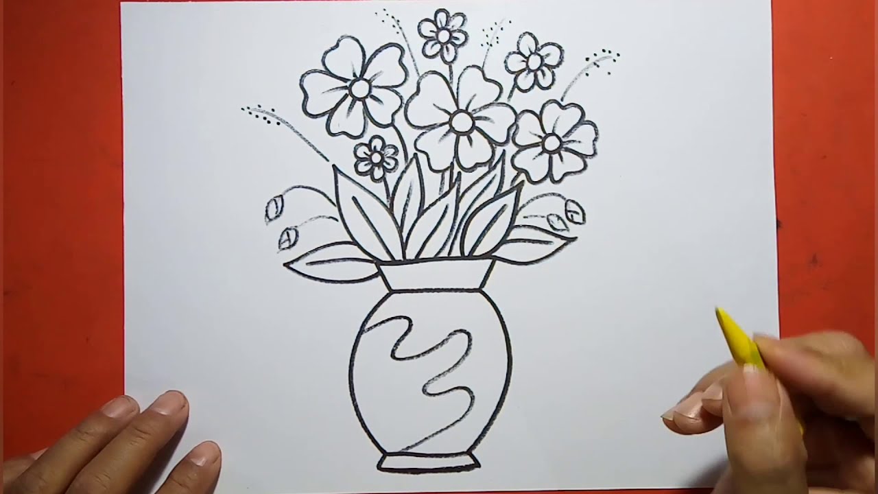 Easy And Simple Flower Vase Drawing