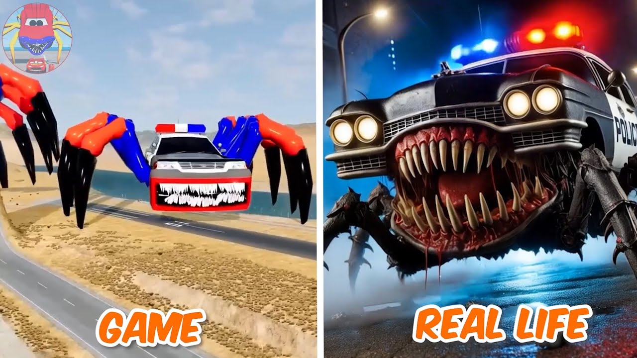 Police Car Head Eater Monster VS Real Life | All Eater Monster | Tiles Hop EDM Rush Coffin Dance
