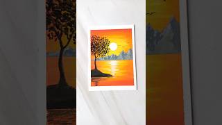 Golden Lake Reflection | Oil Pastel Drawing #Shorts #landscapeart #sunset #oilpastelart