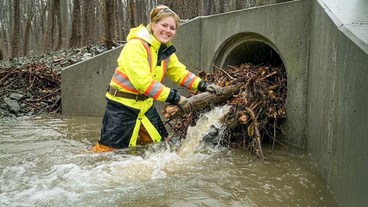 Removing Heavy Debris to Save a Blocked Culvert Drain - YouTube