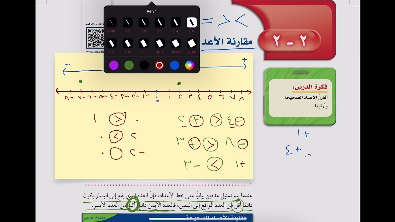 مقارنة الاعداد الصحيحة للصف اول متوسط 