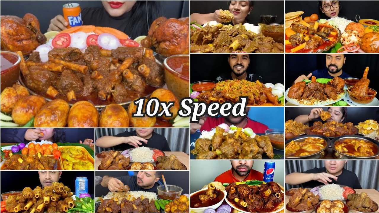 ASMR Eating 🔥 Spicy Mutton Nalli Curry With Basmati Rice & Salad | Indian Food Mukbang | Big Bites