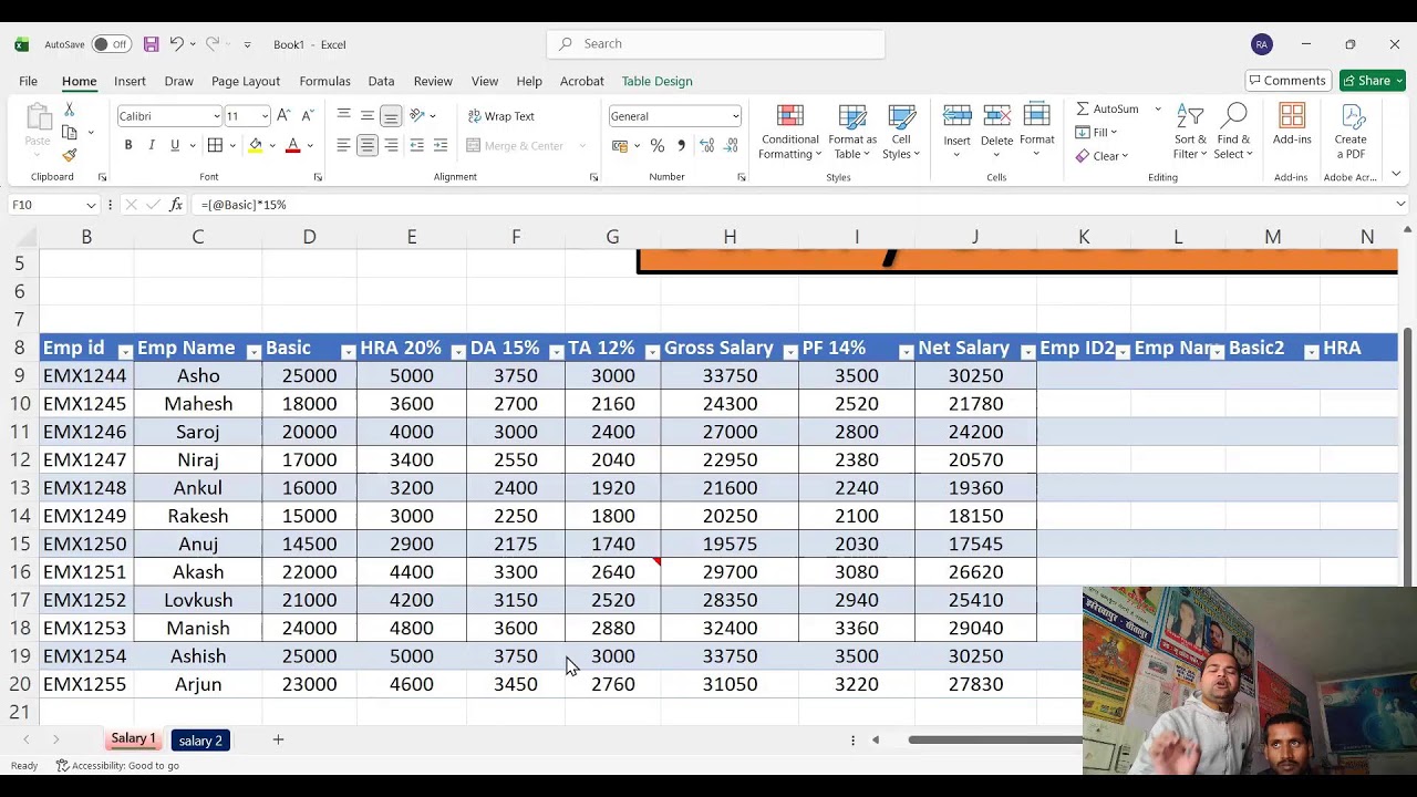 Salary Sheet in Excel Live Class