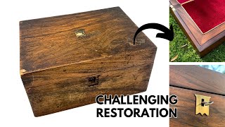 Challenging Writing Slope RESTORATION - Veneer Repairs, Relining Velvet & Re-cutting Brass Shields