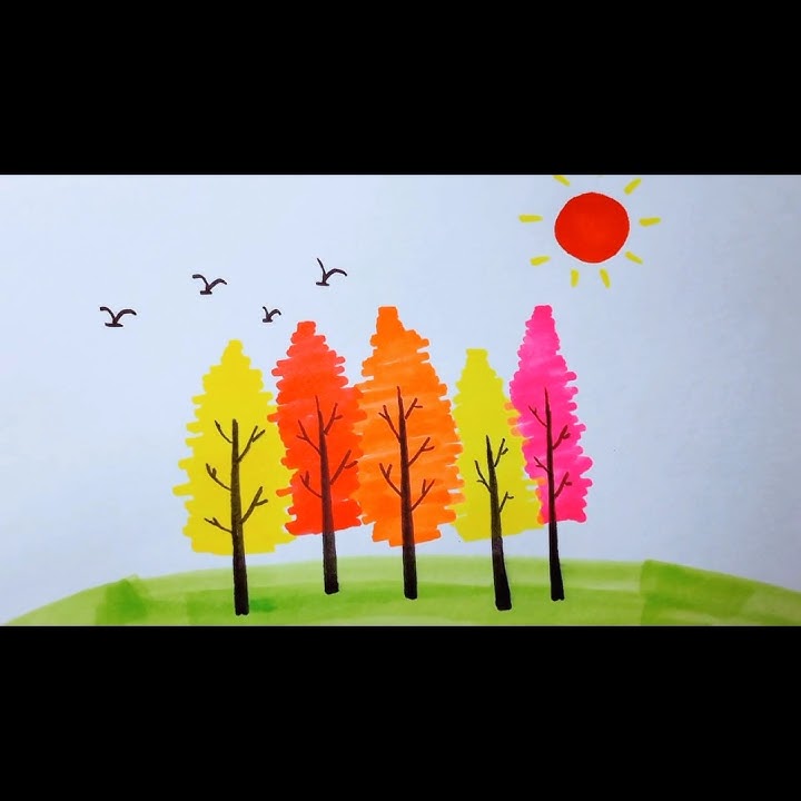 Beautiful Trees 🎄 View Drawing| Uj Short Drawing #shorts #short #viral#youtubeshorts #drawing
