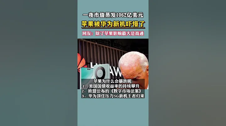 蘋果被華為新機嚇懵了，一夜市值蒸發1062億美元#華為#蘋果#晶元#5G手機#高通#華為Mate60Pro - 天天要聞