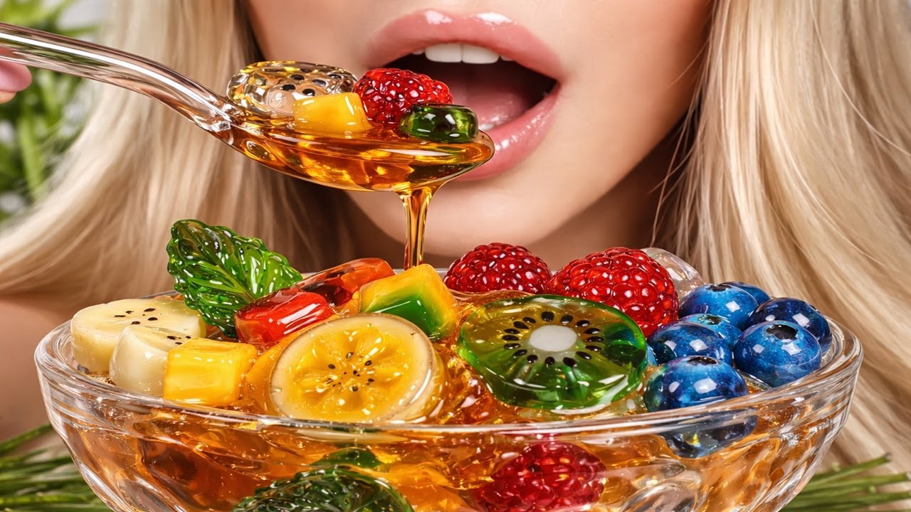 Glass Fruit Salad ASMR 🍓🍊 | Maple Syrup Dripping & Slow Eating