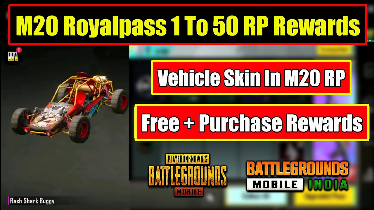Vehicle Skin In M20 Royalpass | Month 20 Royalpass 1 To 50 RP Rewards | Free & Purchase Rewards
