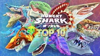 TOP 10 STRONGEST SHARKS in HUNGRY SHARK WORLD - Ancient Megalodon Update